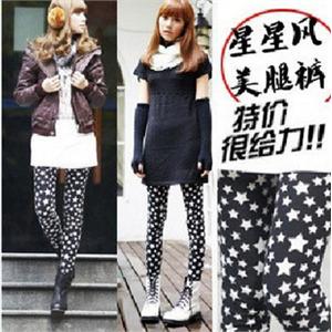 2011韩国明星款 百搭五角星星打底裤 九分裤 修身裤 美腿裤