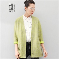 初语2014秋装新款简约拼接撞色百搭<em>九分袖</em>毛