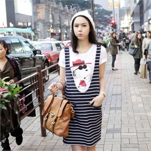 依山傍水2012夏装女装韩版时尚条纹2件套孕妇连衣裙wm0109