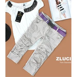 ZLUCIE品牌~~ZLXY-032 修身版细罗纹收口息前褶皱时尚全棉七分裤