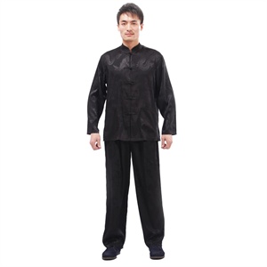 妍姝阁 唐装绣龙锦缎长袖中式男装太极拳服表演服装 武术服装