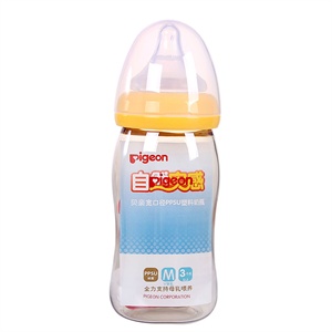 贝亲AA75自然实感PPSU塑料宽口奶瓶240ML 带M号奶嘴（黄色）