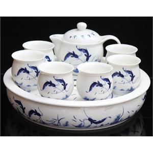 景德镇 茶具套装 景德镇青花瓷 8头带茶盘茶具套装