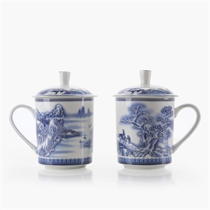 【思喜】景德镇陶瓷 水具 办公对杯 茶杯 礼品杯 青花瑞雪丰年