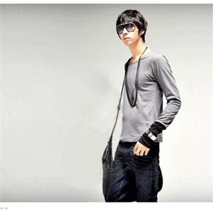 可绿尔 韩版假两件男装长袖T恤酷潮男时尚连手套Kdg 1037#