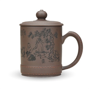 满200减40[大彬堂]茶具 入门极品 原矿紫泥皮纹刻绘文人杯1130