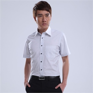 2011新品 深海 短袖衬衫 时尚款白底红条纹异色手缝领男装衬衣