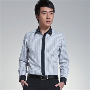 2011新品 深海 衬衫男衬衣 男式镶钻隐条免烫长袖衬衫DDXB093L
