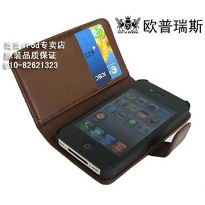 LOPEZ欧普瑞斯 iPhone4G手机侧翻盖羊皮套 可装信用卡-黑色
