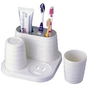 安雅精品 美耐瓷笑脸浴室洁齿3件套 牙刷架 漱口杯