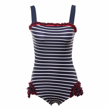 2013夏季新款歌瑞尔专柜正品海玉含笑女士性感条纹三角连体泳衣_蓝白