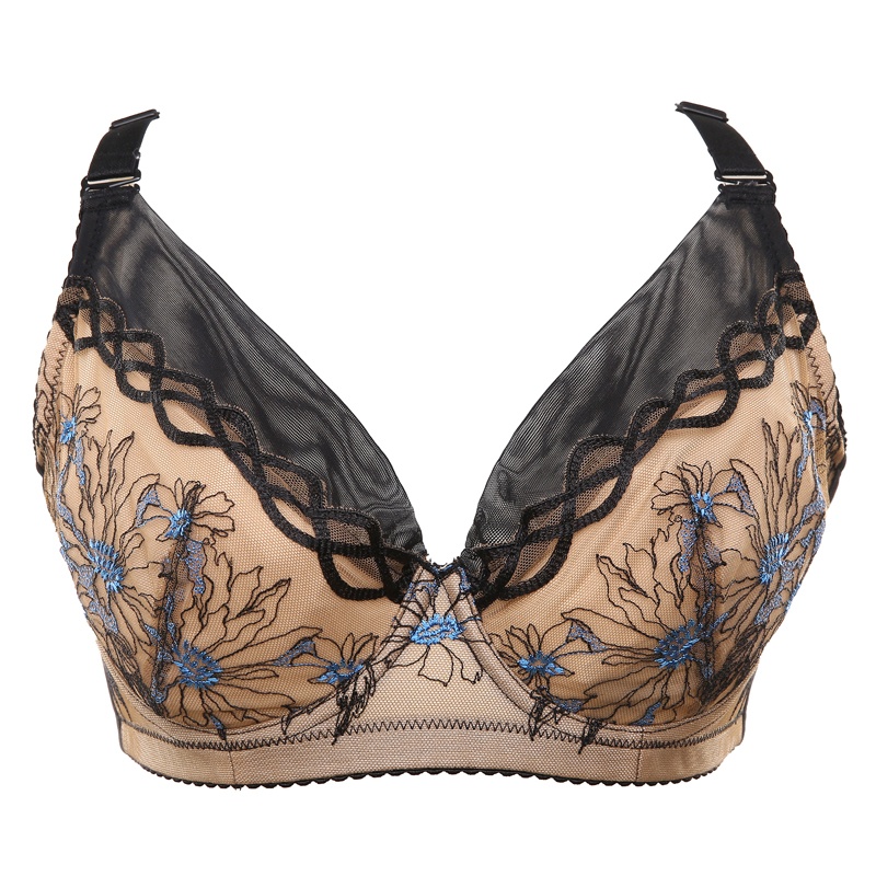 水中花正品 新款 奢华高贵刺绣 超薄全罩杯 调整型文胸内衣418115_棕