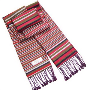 凯迪卓尔雅真丝拉绒保暖围巾红绿条13