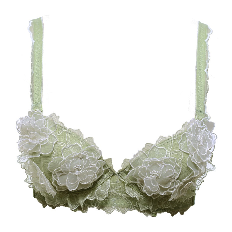 新款歌瑞尔水灵天使性感聚拢内衣立体花朵女士精品文胸_绿色,70b