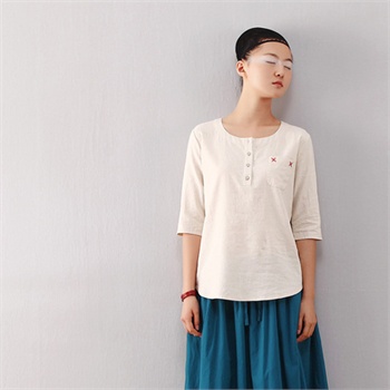 女士服装 衬衫 初语衬衫 初语女装2014春装 日式禅意手做感粗细纤维麻