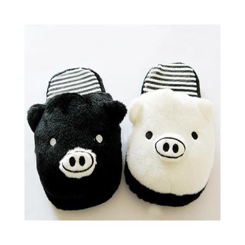 可爱黑白猪保暖防滑拖鞋