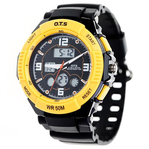 奥迪斯(ots)防水夜光 多功能运动表 学生电子表 t8032g_黄色,男款