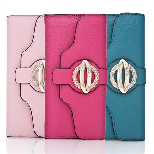 维纳斯venus长款女式钱包 头层牛皮摔纹皮女包 三折长夹银包 手拿包