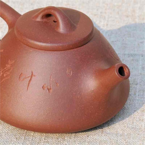 【大彬堂】茶具 【赵孟君作品】底槽清刻绘石瓢1261宜兴紫砂壶 茶具