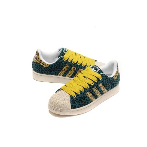 abibas豹纹系列 情侣款 三叶草 休闲板鞋_绿金豹纹,36