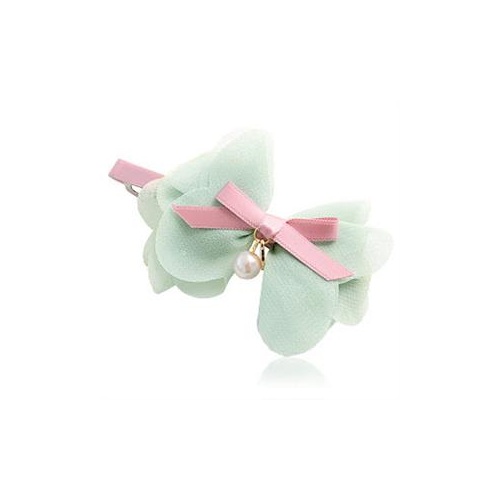 雨点fj1830 韩国进口 层层雪纺纱 纯洁珍珠 蝴蝶结发夹 顶夹_fj1830