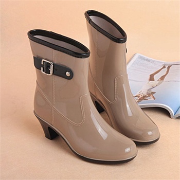 女式雨靴雨鞋时尚有侧扣高跟女雨靴女水鞋时尚水靴胶套鞋礼品礼物_黑